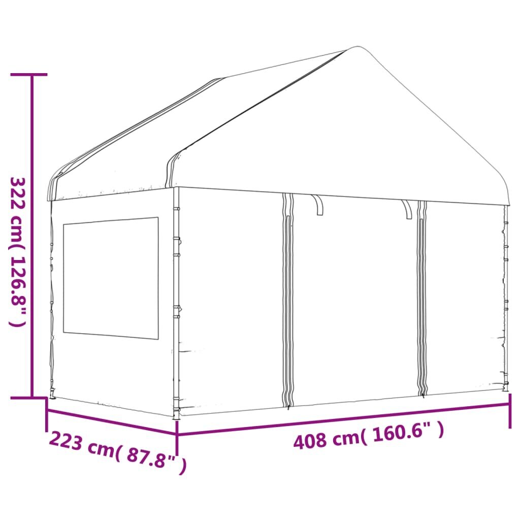 vidaXL nojume ar jumtu, balta, 11,15x4,08x3,22 m, polietilēns цена и информация | Dārza nojumes un lapenes | 220.lv