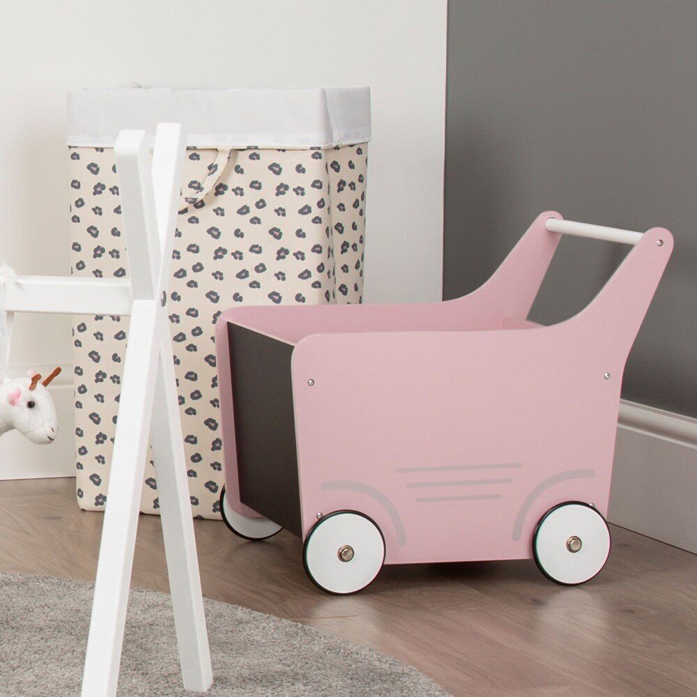 Koka stumjami ratiņi ar rasējamo dēli Childhome, rozā cena un informācija | Rotaļlietas zīdaiņiem | 220.lv