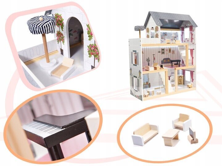 Leļļu namiņš ar mēbelēm KX6201 koka 78 cm цена и информация | Rotaļlietas meitenēm | 220.lv