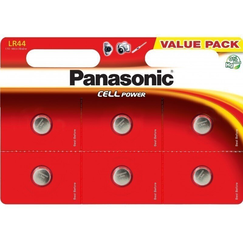 Panasonic sārmaina mikrobaterija 1.5V LR44 6 gab. cena un informācija | Baterijas | 220.lv