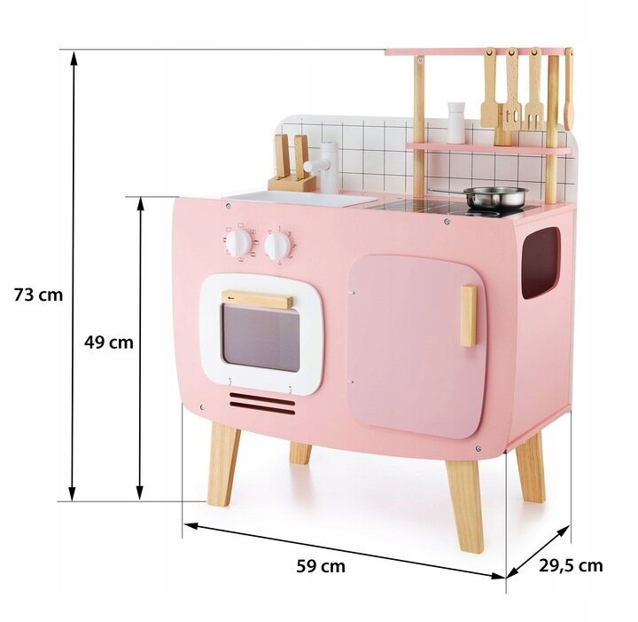 Retro stila koka virtuve ar priekšautu un aksesuāriem - rozā krāsā cena un informācija | Rotaļlietas meitenēm | 220.lv