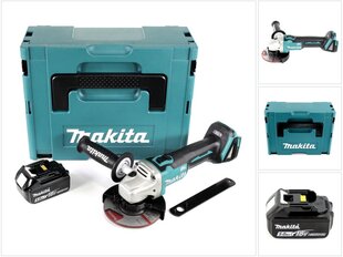 Аккумуляторная угловая шлифовальная машина Makita DGA 504 T1J, 18В, с аккумулятором, без блока для зарядки цена и информация | Шлифовальные машины | 220.lv