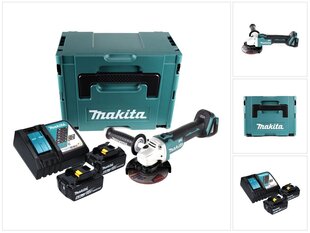 Аккумуляторная угловая шлифовальная машина Makita DGA 504 RGJ, 18 В, с аккумулятором и блоком для зарядки цена и информация | Шлифовальные машины | 220.lv