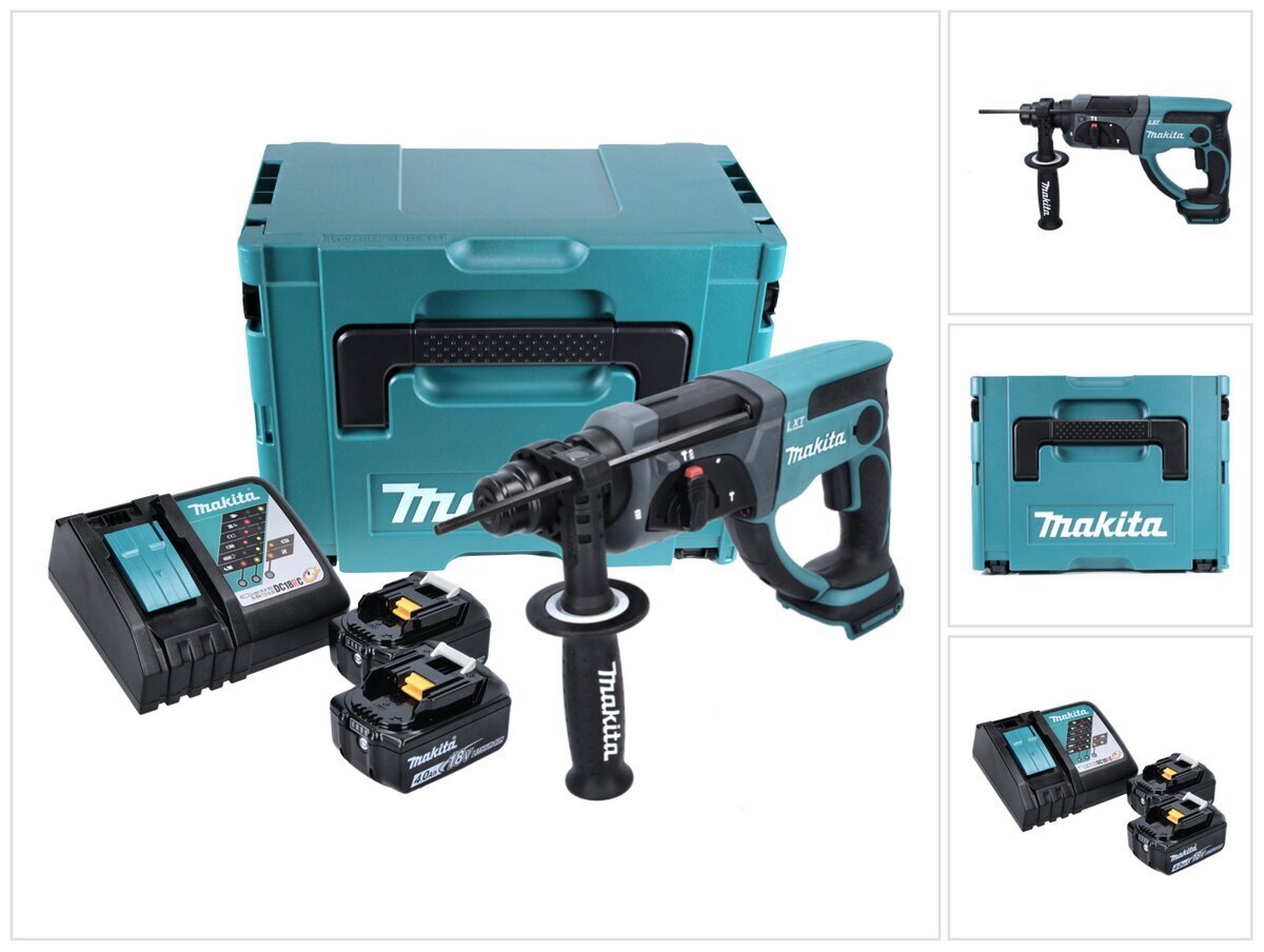 Makita DHR 202 RMJ Akumuliatorinis perforatorius 18 V 2.0 J SDS Plus + 2x akumulators 4.0 Ah + įkroviklis + Makpac cena un informācija | Perforatori | 220.lv