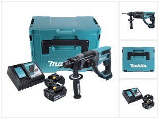 Makita DHR 202 RTJ Akumuliatorinis perforatorius 18 V 2.0 J SDS Plus + 2x akumulators 5.0 Ah + pakrovėjas + Makpac cena un informācija | Perforatori | 220.lv