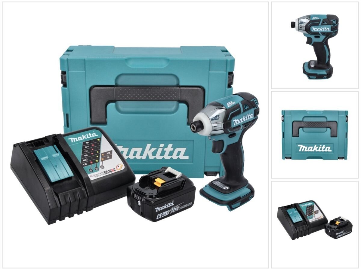 Makita DTS 141 RG1J bezvadu impulsu atslēga 18 V 40 Nm 1/4" bezsuku + 1x akumulators 6,0 Ah + lādētājs + Makpac cena un informācija | Skrūvgrieži, urbjmašīnas | 220.lv