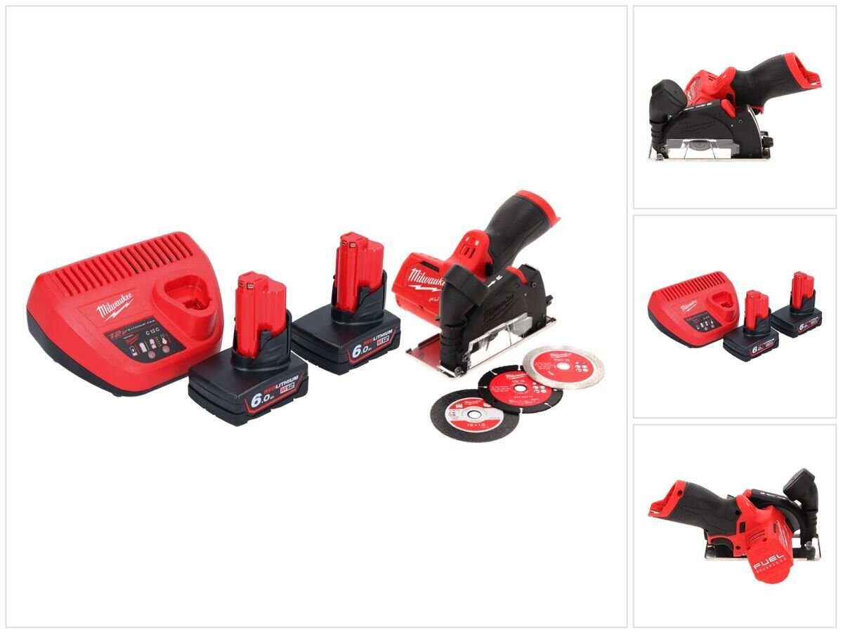 Milwaukee M12 FCOT-602 Akumulatora rokas ripzāģis 12 V 76 mm bezsuku + 2x 6,0 Ah akumulators + lādētājs cena un informācija | Zāģi, ripzāģi | 220.lv