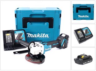 Аккумуляторная угловая шлифовальная машина Makita DGA 504 RY1J, 18В, с аккумулятором и блоком для зарядки цена и информация | Шлифовальные машины | 220.lv