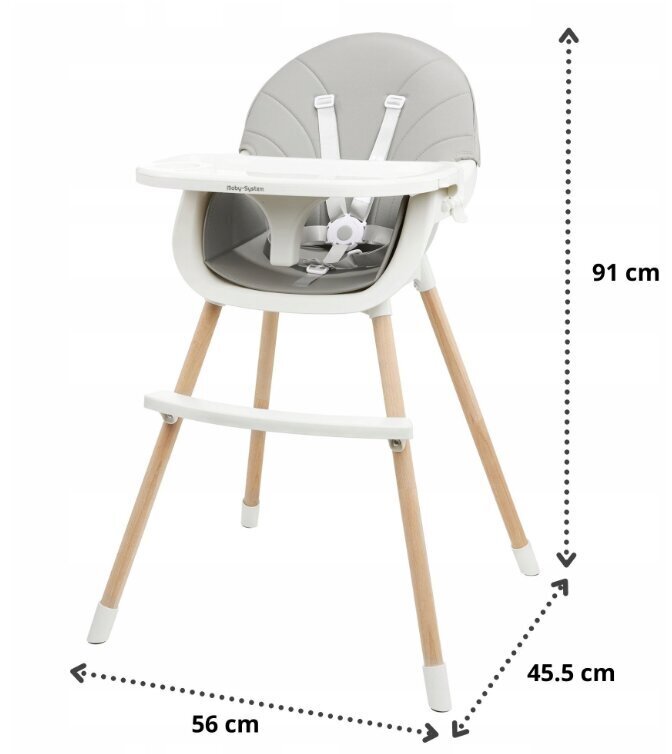 Augstais krēsls Amelia 3in1 no Moby-System, pelēks cena un informācija | Barošanas krēsli | 220.lv