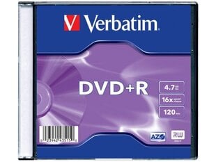 Verbatim DVD+R 4.7GB/16x slim 1gab. цена и информация | Виниловые пластинки, CD, DVD | 220.lv