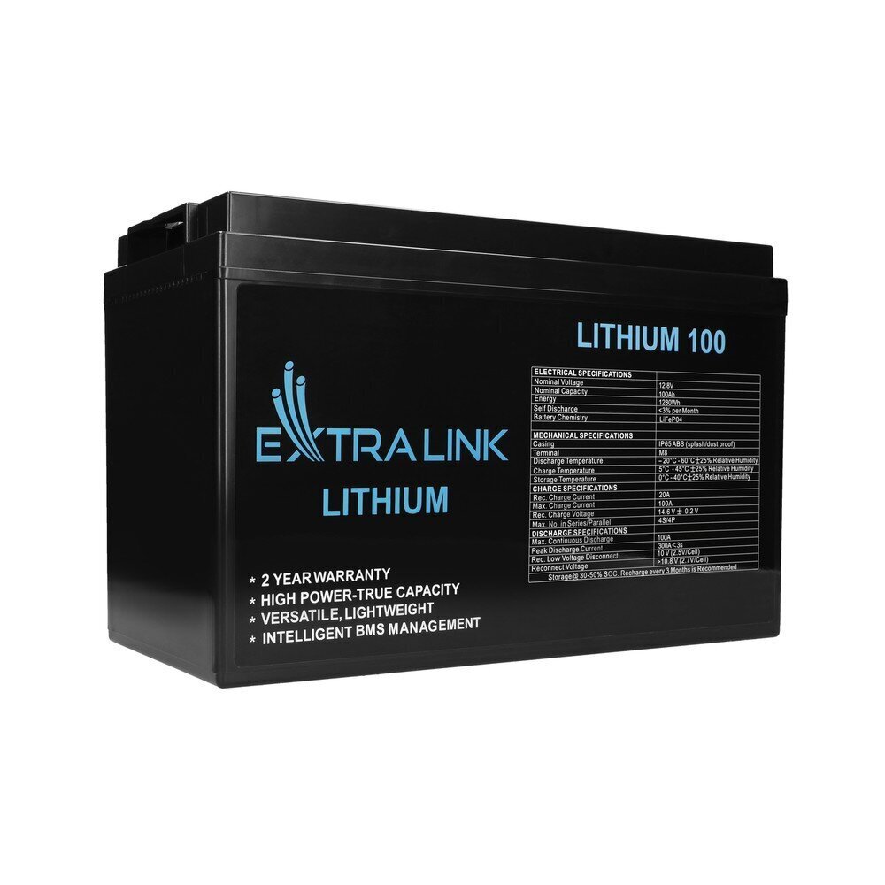 Akumulators Extralink LiFePO4 100AH 12.8V, BMS cena un informācija | Akumulatori | 220.lv