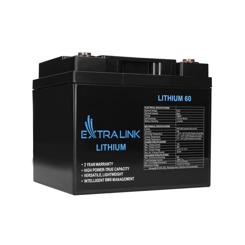 Akumulators Extralink LiFePO4 60AH 12.8V, BMS cena un informācija | Akumulatori | 220.lv