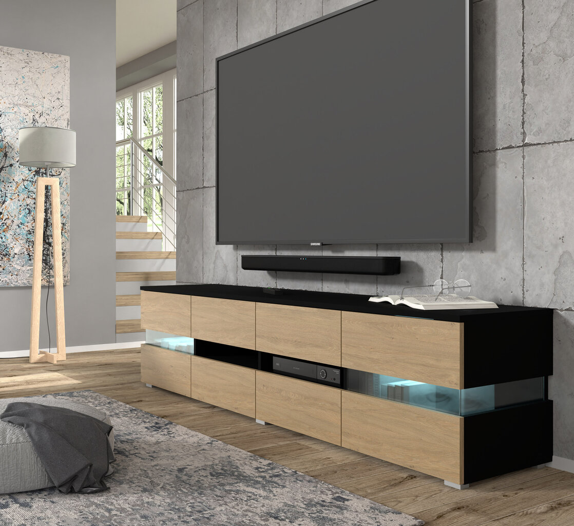 TV galdiņš ar LED apgaismojumu Viper, 186 cm, melns цена и информация | TV galdiņi | 220.lv