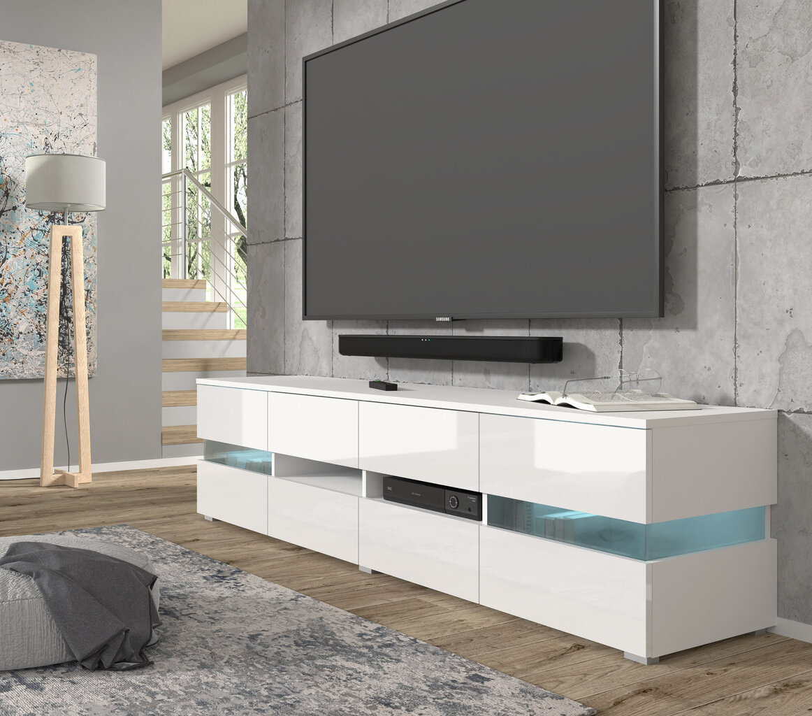 TV galdiņš ar LED apgaismojumu Viper, 186 cm, balts cena un informācija | TV galdiņi | 220.lv