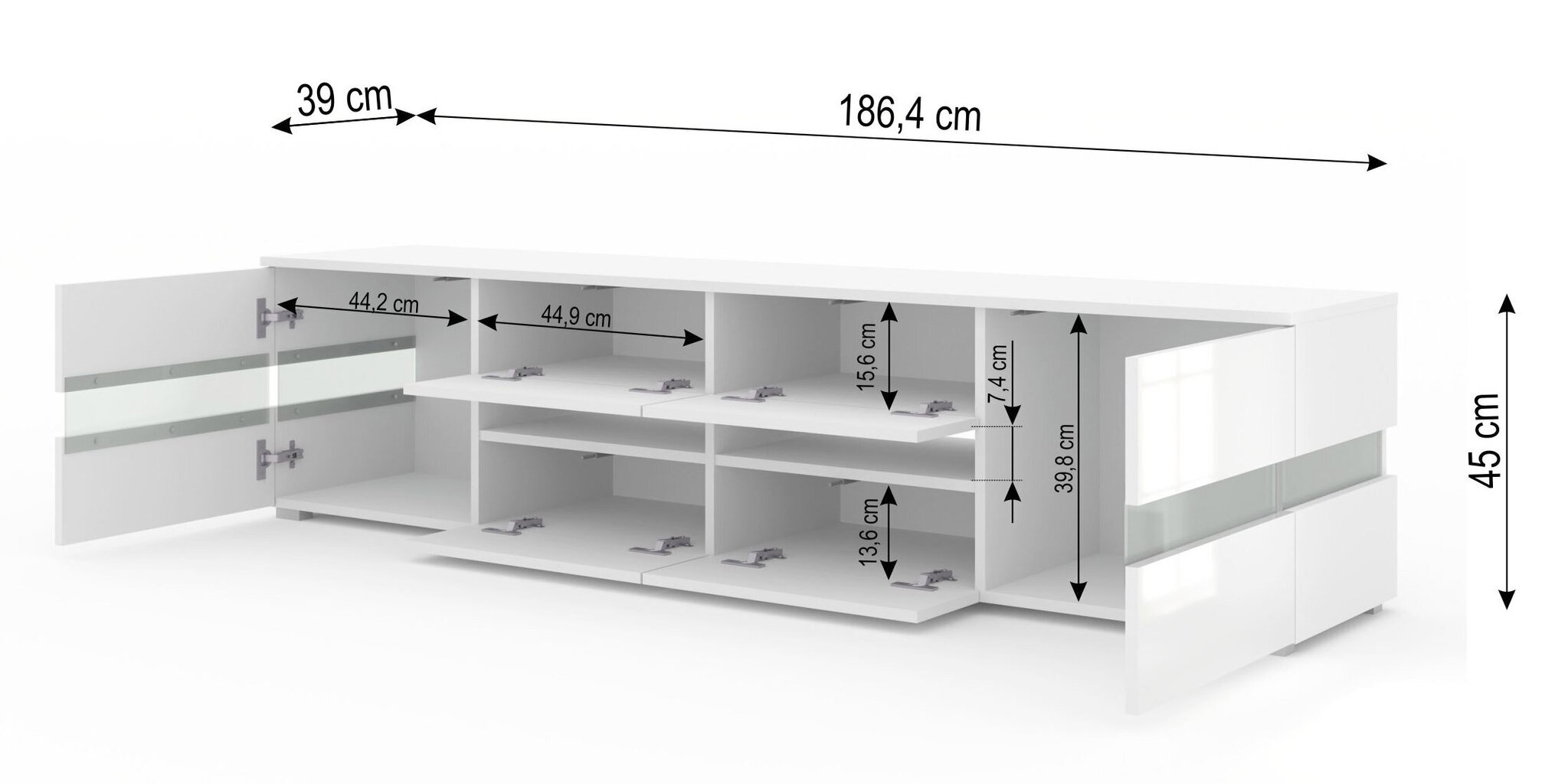 TV galdiņš ar LED apgaismojumu Viper, 186 cm, balts cena un informācija | TV galdiņi | 220.lv