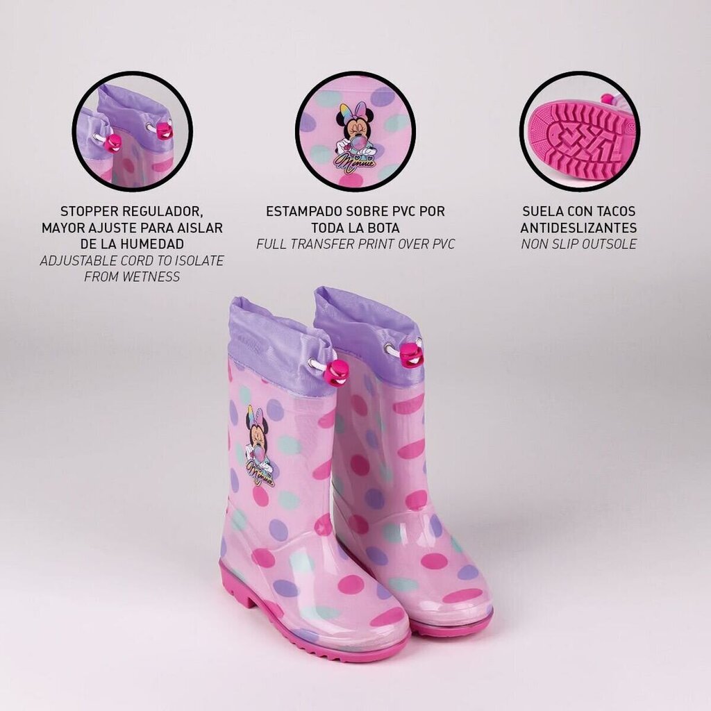 Gumijas apavi bērniem Minnie Mouse, rozā cena un informācija | Gumijas zābaki bērniem | 220.lv