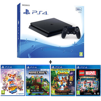 PlayStation 4 Slim 500gb + Minecraft + Crash Bandicoot Trilogy + Lucky's Tale + LEGO Marvel Collection  цена и информация | Игровые приставки | 220.lv