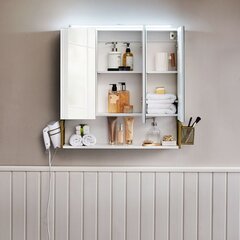 Зеркальный шкаф со светодиодной подсветкой Vasagle белый, золотой цена и информация | Шкафчики для ванной | 220.lv