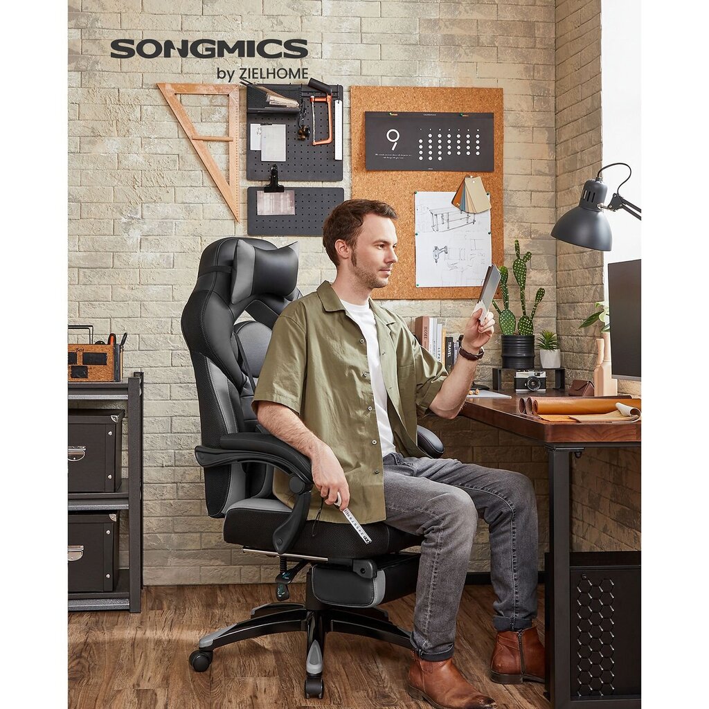 Spēļu krēsls Songmics melns, pelēks cena un informācija | Biroja krēsli | 220.lv
