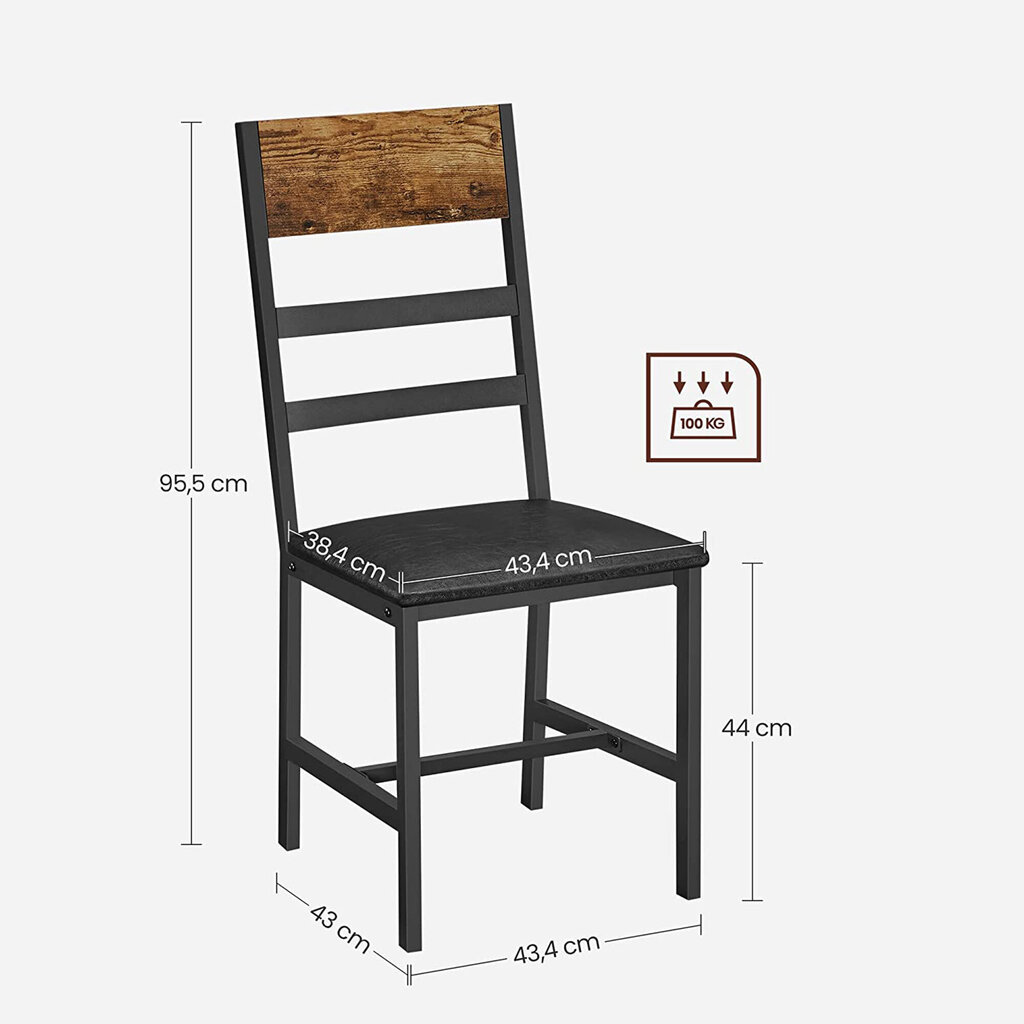 Virtuves krēsli 2 gab Songmics melni, brūni cena un informācija | Virtuves un ēdamistabas krēsli | 220.lv