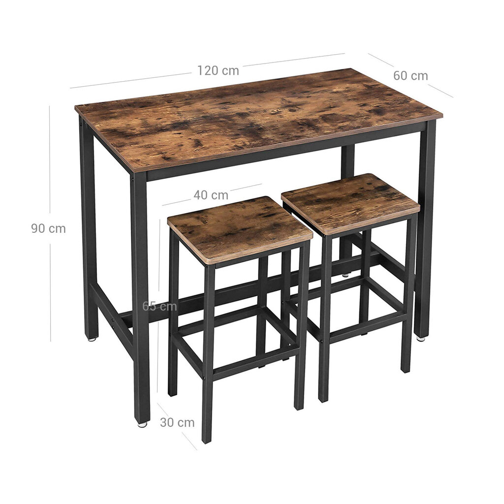 Bāra galdu komplekts Vasagle melns, brūns cena un informācija | Virtuves galdi, ēdamgaldi | 220.lv
