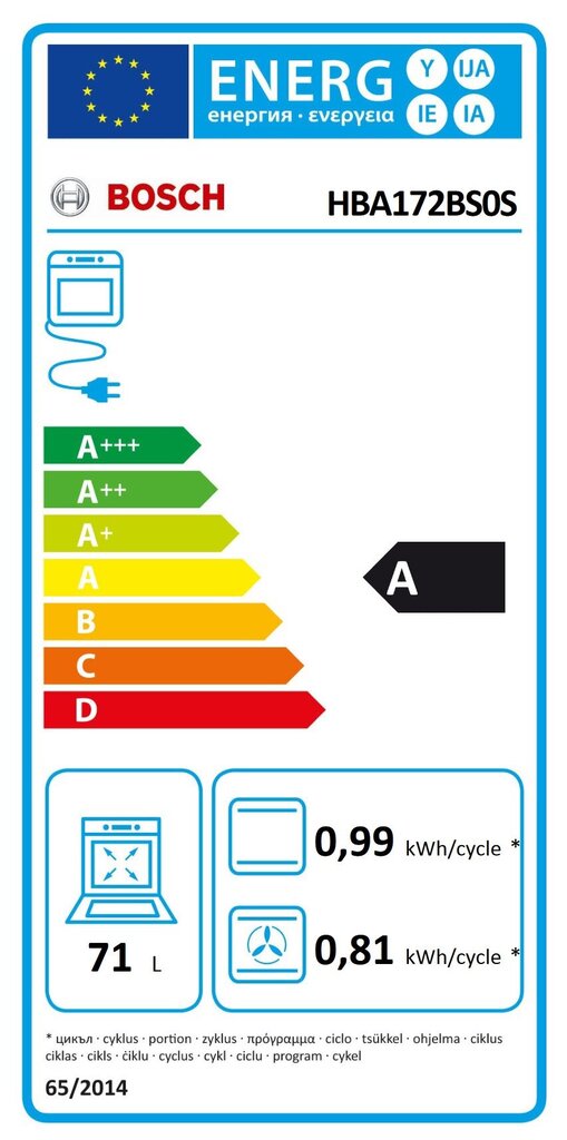 Bosch HBA172BS0S cena un informācija | Cepeškrāsnis | 220.lv