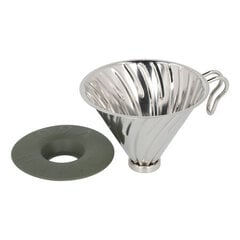 Hario - Metal Drip V60-02 Āra sudrabs ar silikona pamatni cena un informācija | Kafijas kannas, tējkannas | 220.lv