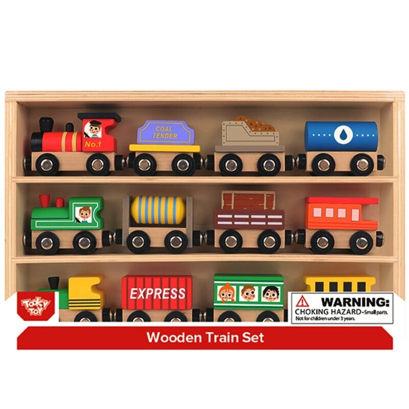 Koka vagonu komplekts ar magnētiem Tooky Toy cena un informācija | Rotaļlietas zēniem | 220.lv