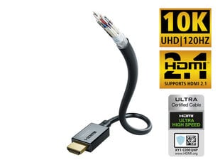 Inakustik HDMI kabelis 2.1 ar Ethernet, 3.0 m cena un informācija | Kabeļi un vadi | 220.lv