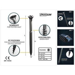 Mājsaimniecības universālā koka skrūve 4,0 x 45 mm PZ2 1600gab (4x 000051371117) cena un informācija | Rokas instrumenti | 220.lv