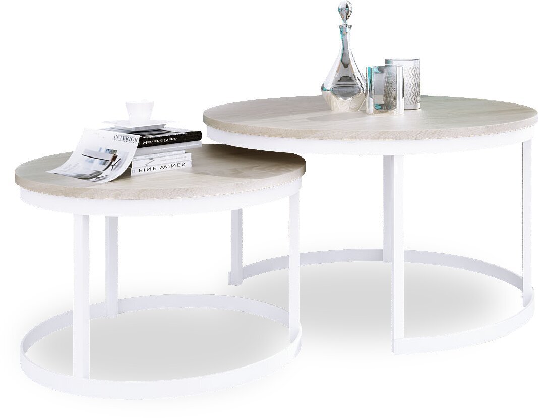 Kafijas galdiņu komplekts ADRK Furniture Okin, gaiši brūns/balts cena un informācija | Žurnālgaldiņi | 220.lv