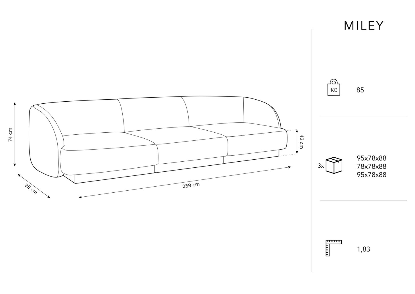 Dīvāns Micadoni Home Miley Miley 259x85x74 cm, dzeltens cena un informācija | Dīvāni | 220.lv