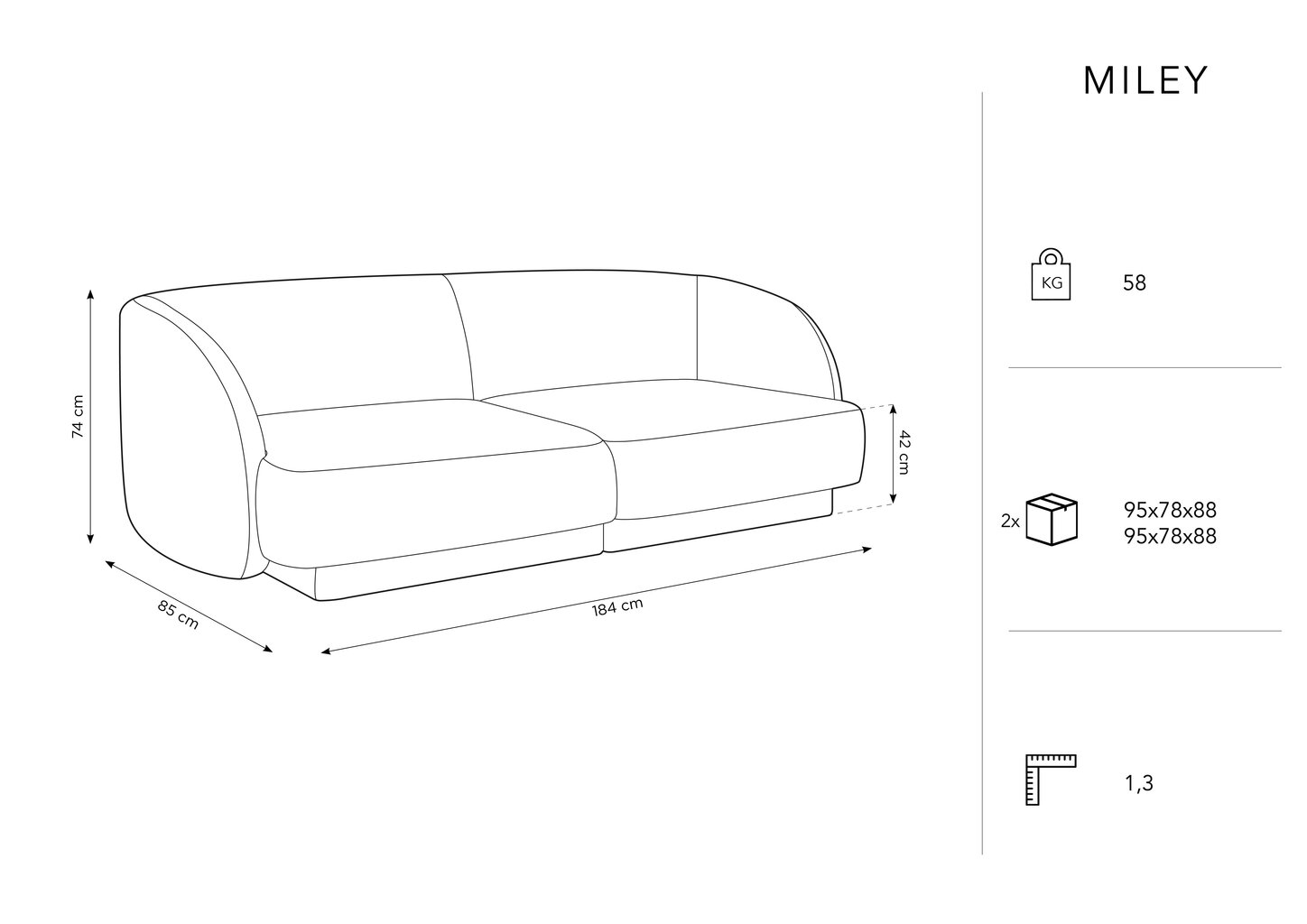 Dīvāns Micadoni Home Miley 184x85x74 cm, melns cena un informācija | Dīvāni | 220.lv