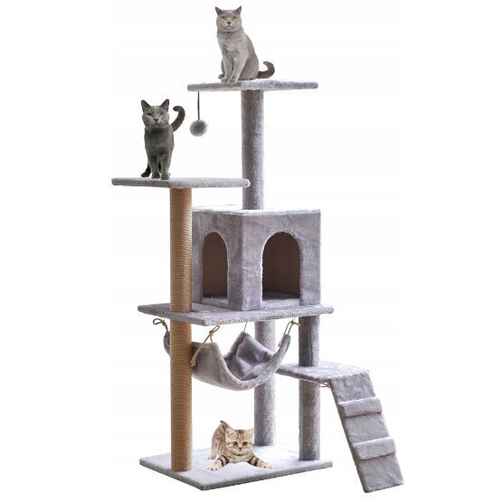 5 līmeņu kaķu skrāpis ar atpūtas vietām, 138cm cena un informācija | Kaķu mājas, nagu asināmie | 220.lv