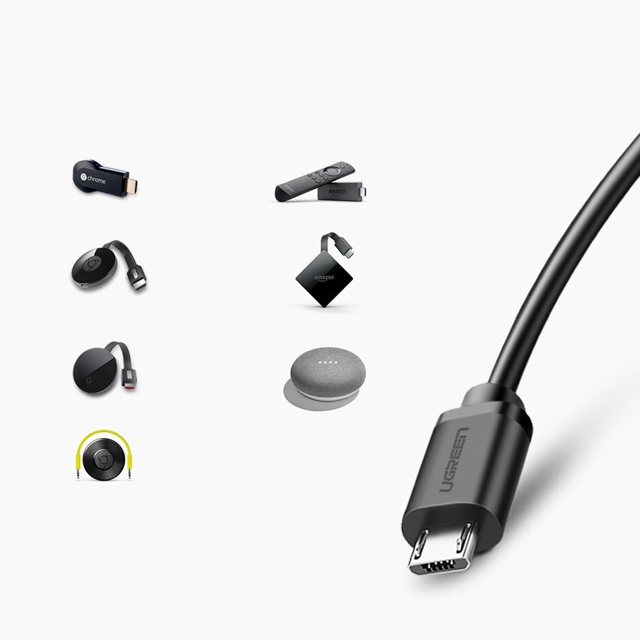 Ārējais LAN adapteris micro USB 100Mbps priekš Chromecast, 1m, melns 10176221 cena un informācija | Adapteri un USB centrmezgli | 220.lv