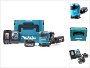 Эксцентриковая шлифовальная машинка Makita BBO 180 RFJ 18В с 2х аккумуляторами и блоком для зарядки цена и информация | Шлифовальные станки | 220.lv