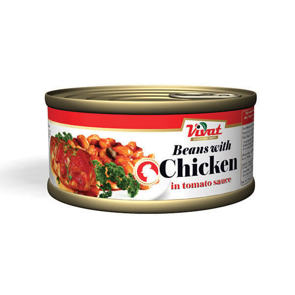 Baltās pupiņas ar vistu gaļu tomātu mērcē VIVAT, 325 gr x 36 gb cena un informācija | Konservēti produkti | 220.lv
