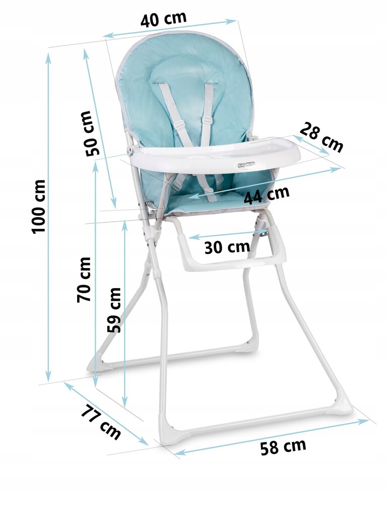 Bērnu barošanas krēsls Fando, balts un zils cena un informācija | Barošanas krēsli | 220.lv