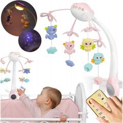 Karuselis ar projektoru bērnu gultiņai, rozā цена и информация | Игрушки для малышей | 220.lv