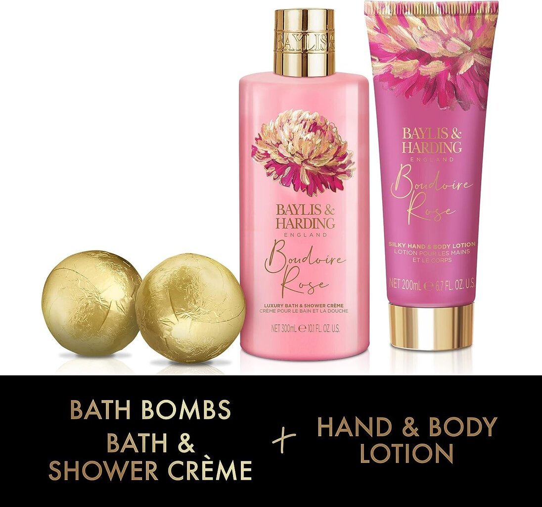 Dāvanu komplekts sievietēm Baylis & Harding Boudiore Cherry Blossom Luxury Bathing Treats: vannas bumbas 2 x 75 g + dušas krēms 300 ml + roku un ķermeņa losjons 200 ml cena un informācija | Dušas želejas, eļļas | 220.lv