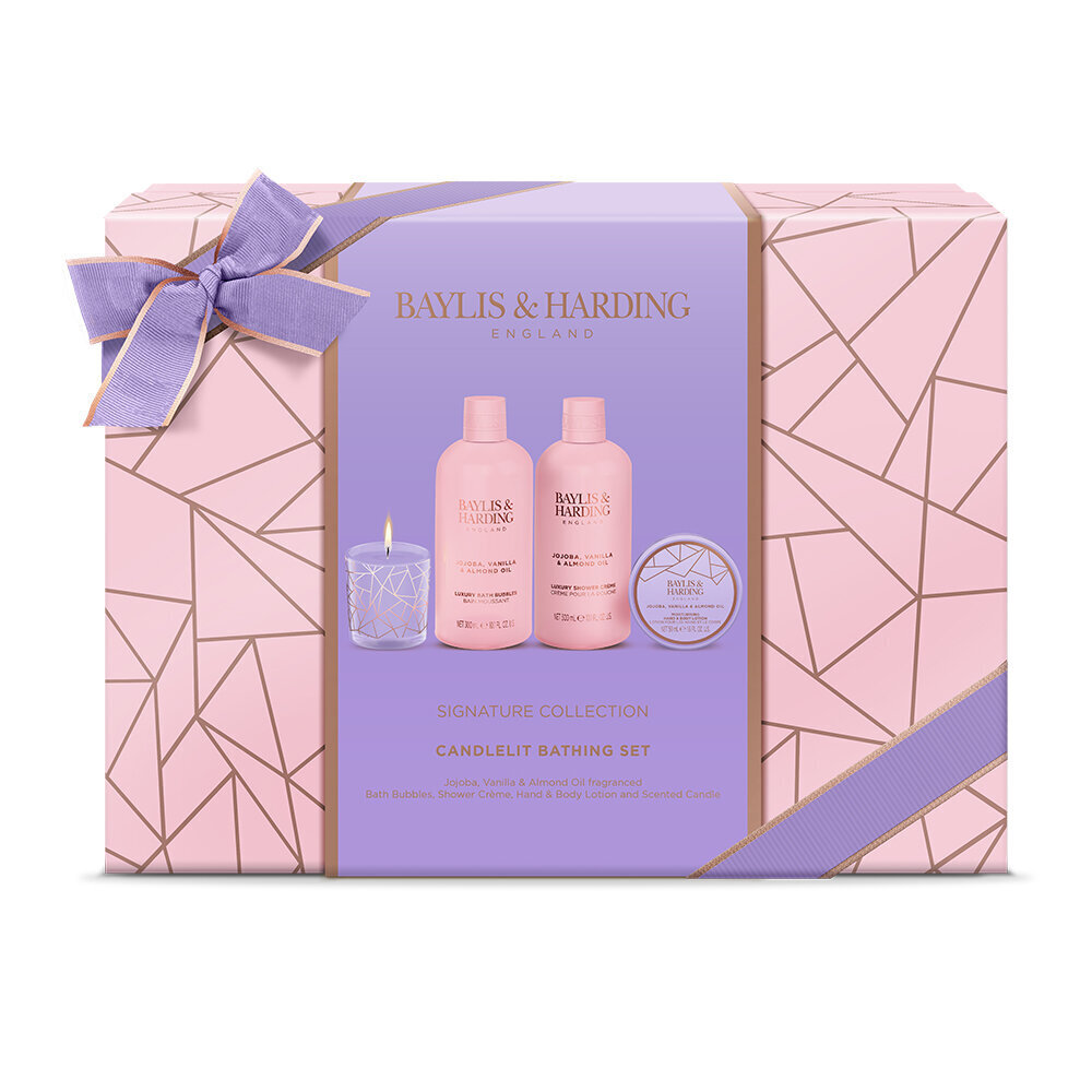 Dāvanu komplekts sievietēm Baylis & Harding Jojoba, Vanilla & Almond Oil Luxury Candlelit Bathing cena un informācija | Dušas želejas, eļļas | 220.lv