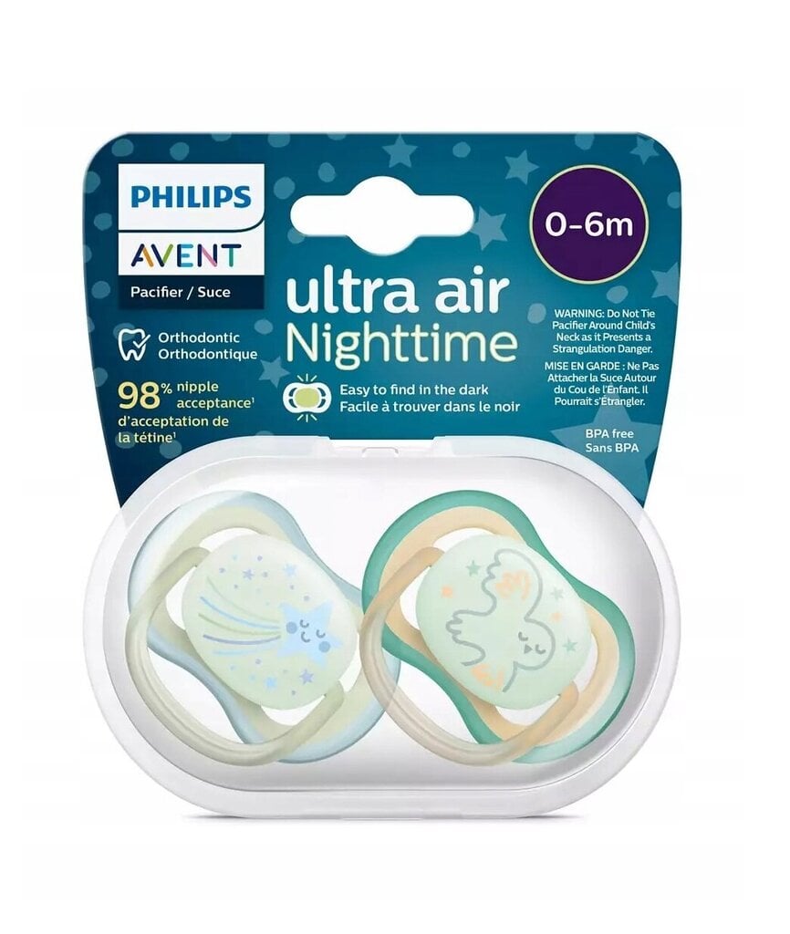 Nakts knupītis Philips Avent Ultra Air, 0-6 mēn, 2 gab. cena un informācija | Knupīši | 220.lv