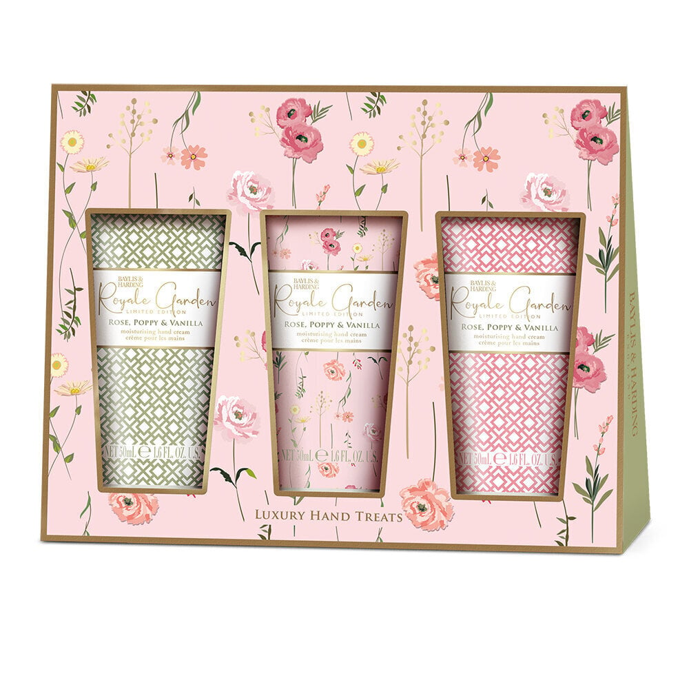 Roku krēma dāvanu komplekts Baylis & Harding Royale Garden Rose, Poppy & Vanilla Luxury Hand Treats, 3 x 50 ml cena un informācija | Ķermeņa krēmi, losjoni | 220.lv