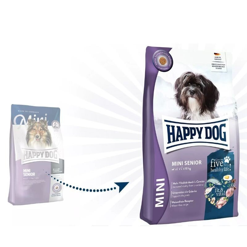 Happy Dog Mini Senior mazo šķirņu veciem suņiem ar rīsiem, mājputniem un jēru, 4 kg cena un informācija | Sausā barība suņiem | 220.lv