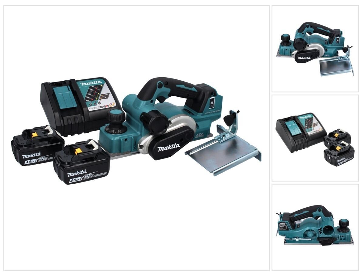 Makita DKP 181 RM bezvadu saliekamā ēvele 82 mm 18 V bezsuku + 2x akumulators 4,0 Ah + lādētājs цена и информация | Ēveles | 220.lv