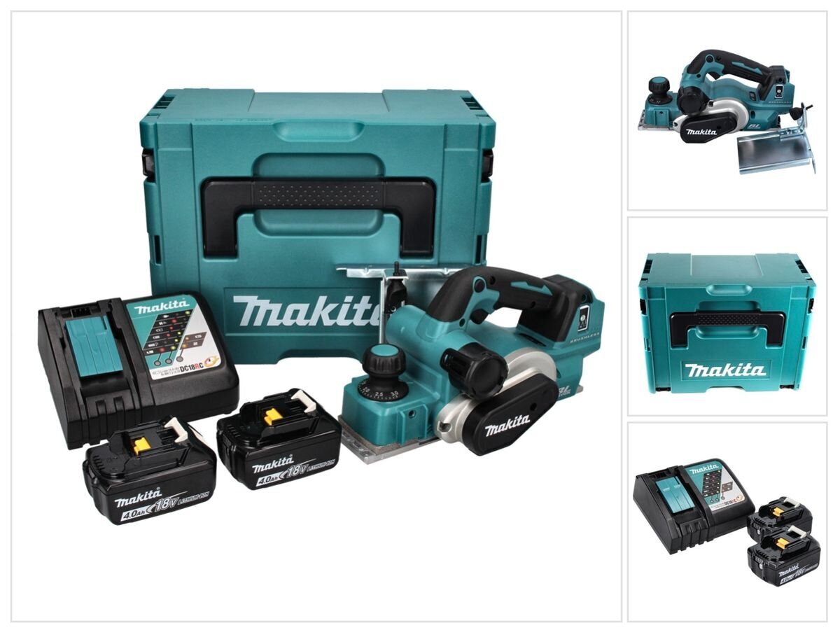 Makita DKP 181 RMJ bezvadu saliekamā ēvele 82 mm 18 V bezsuku + 2x akumulators 4,0 Ah + lādētājs + Makpac cena un informācija | Ēveles | 220.lv