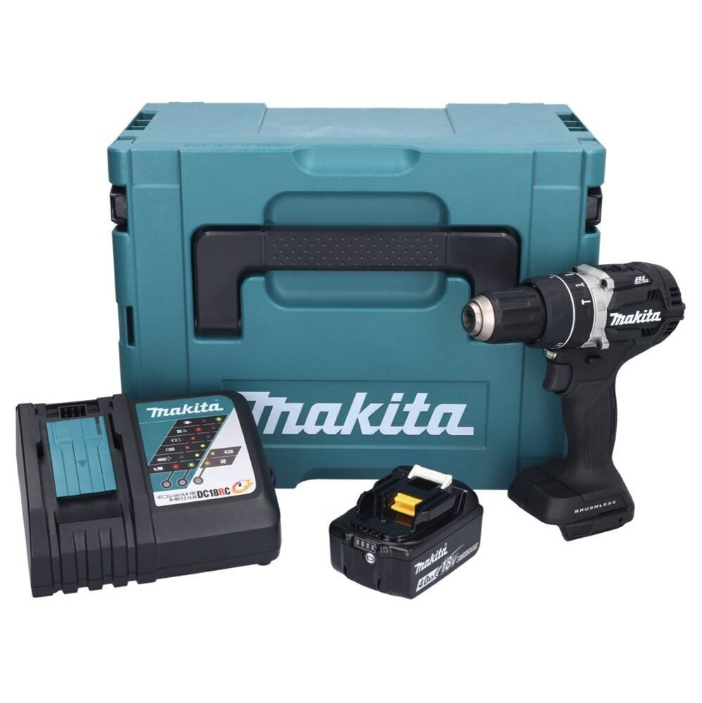 Makita DHP 484 RM1JB akumulatora triecienurbjmašīna 18 V 54 Nm bezsuku melna + 1x 4,0 Ah akumulators + lādētājs + Makpac цена и информация | Skrūvgrieži, urbjmašīnas | 220.lv