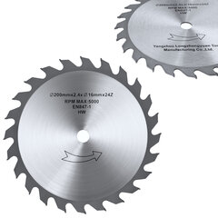 Ripzāģa asmens koka griešanai 24 zobi diam. 200/16 mm cena un informācija | Zāģi, ripzāģi | 220.lv