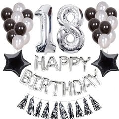 Balonu komplekts 18.dzimšanas dienai, sudrabs, melns cena un informācija | Baloni | 220.lv