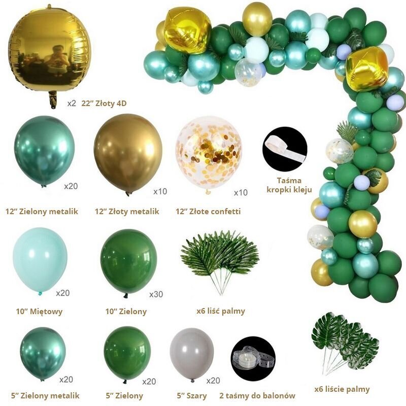 Liels balonu komplekts, 142 baloni, zaļš cena un informācija | Baloni | 220.lv